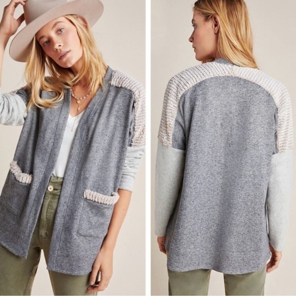 AMADI Anthropologie $118 Cora Cardigan Size XS Sweater Pockets Faux Fur Open